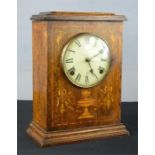 An oak cased marquetry mantle clock by WML Gilbert Clock Company, Winsted, Conneticut, USA, 32 by 23