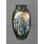 A Braemar Vase, depicting irises, iridescent ground.