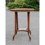 An octagonal top rosewood occasional table, with marquetry inlaid decoration to the top and low