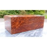 A burr yew wood cigar box, inlaid with boxwood stringing, 15 by 40 by 20cm.