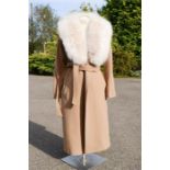 Aquascutum; Regent Street London, coat with fur collar, beige/camel/cream colour, satin lined.