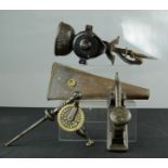 A Rapide no 1 mincer, a Matteson Mara Patent vice, a Paris door knocker, and a singer.