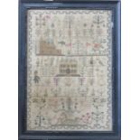 An early Victorian sampler, Sarah Lissaman's Work May 13, 1828, Astley School, depicting cherubs,