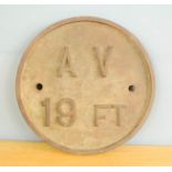 An AV 19ft cast iron plaque.