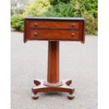 A William IV mahogany pedestal sewing table, with two drawers.