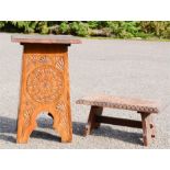 A carved stool and foot rest, possibly Indian.