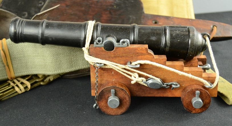 A miscellaneous group of items to include cigarette cards, framed, a treen shovel, a model cannon, - Bild 2 aus 2