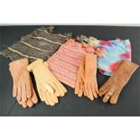 A quantity of leather 1920s gloves; one pair of Italian Nappa gloves, together with vintage shawls.