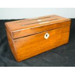 A 19th century mahogany and mother of pearl letter box; Answered and Unanswered plaques beside the