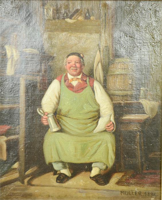 Gustov Adolf Krefield-Muller 1828-1901, Publican drinking from a tankard, oil on canvas, signed - Bild 2 aus 3