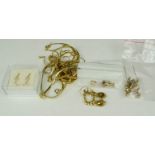 A group of 9ct gold and gold plated items, including scrap gold and a pair of 9ct gold double clef