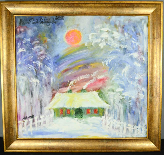 Halina Pawik-Ludziejewska (20th century, Polish): Winter, oil on board, 36 by 36ins.