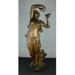 A terracotta bronzed figure of a maiden pouring water 84cm high.