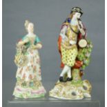 Two porcelain figures: a German porcelain figure of a musician, the other of a young girl carrying