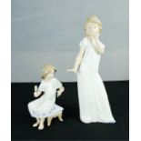 A Lladro figure of seated girl and Nao figure yawning.