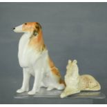 A Lomonosov USSR Porcelain Figurine of a Rough Collie dog 16cm high, together with a Sylvac Collie.