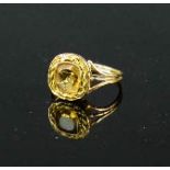 A yellow gold and citrine square cut late Victorian ring, 3.5g.