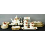 A Royal Albert Old Country Roses bone china part tea service, including soap dish, shoes, salt and