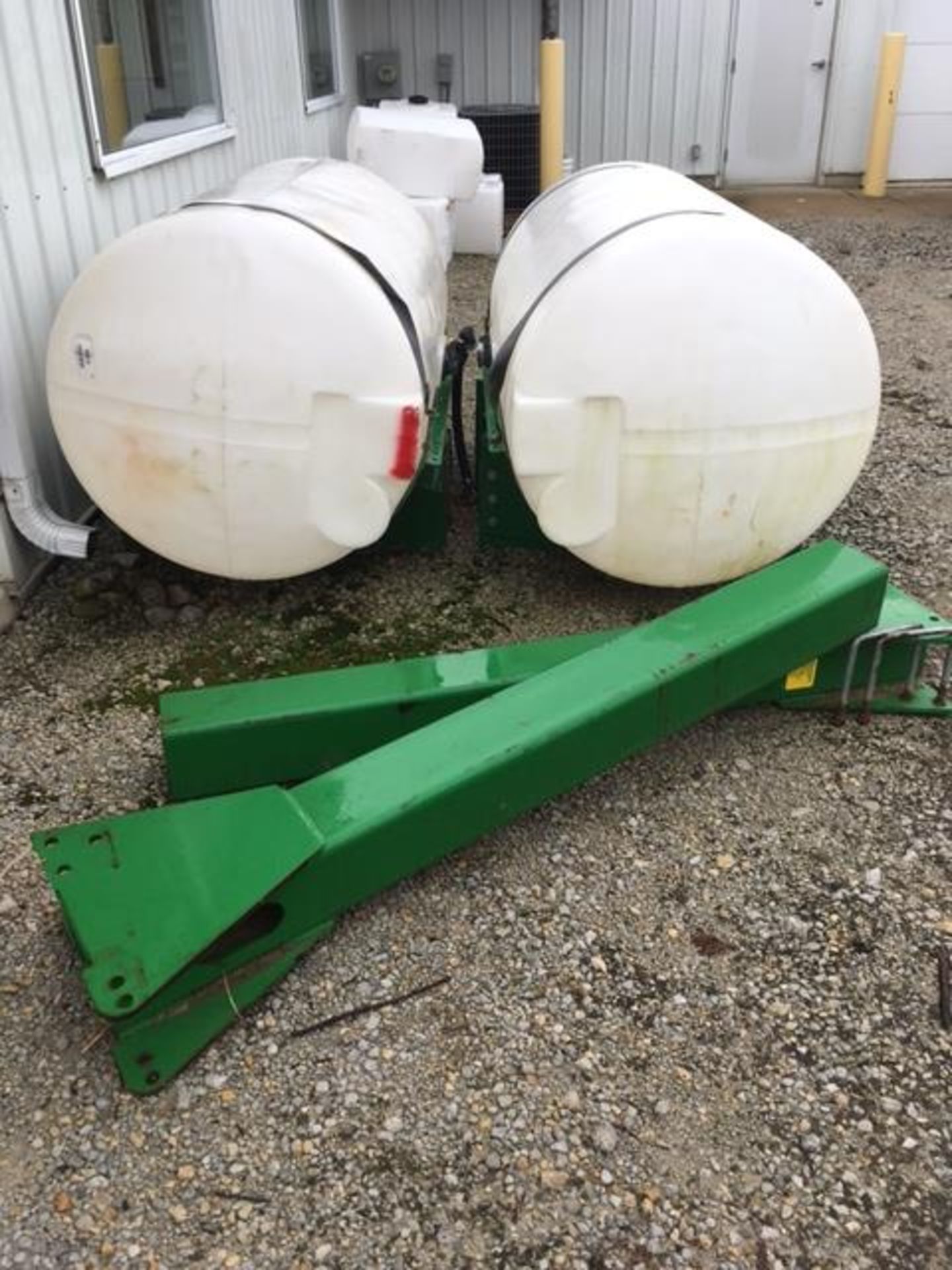 Snyder Industries Inc. side mount saddle tanks, 300 gal. each, 38” diameter, some plumbing, mounting