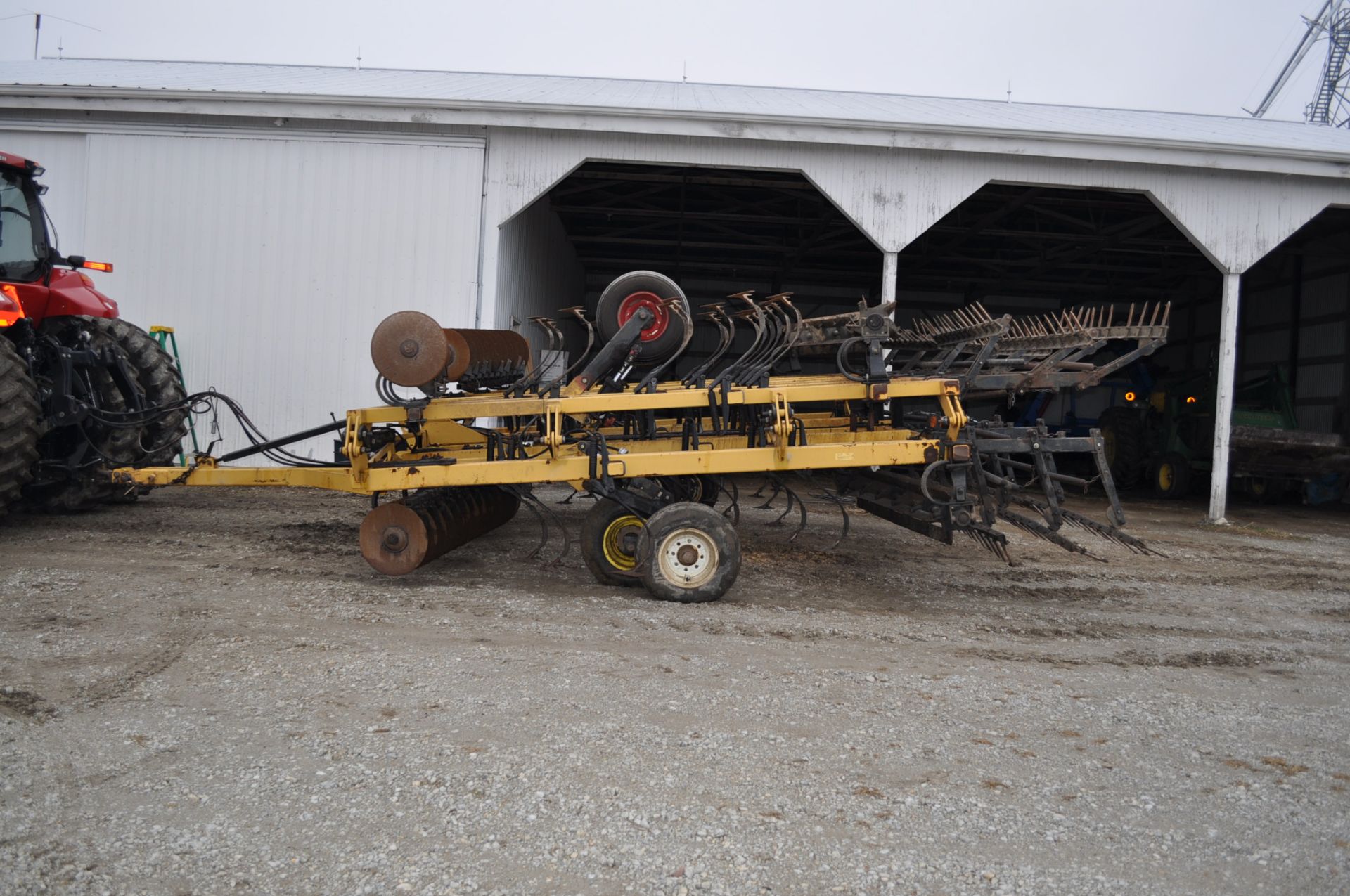 30' Landoll Tilloll flat fold soil finisher, 20" front disc, spring shank, chopping reel, 3 bar