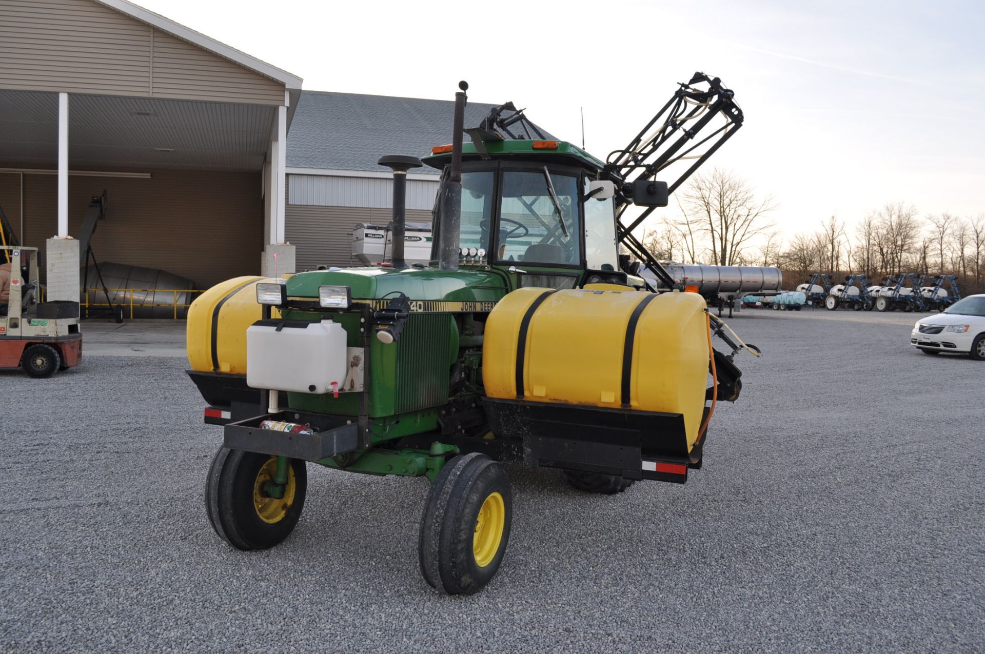 John Deere 4240 tractor, 3-pt, PTO, 3-hyd. remotes, quad range, 16.9-38 rear tires, w/ Demco x-