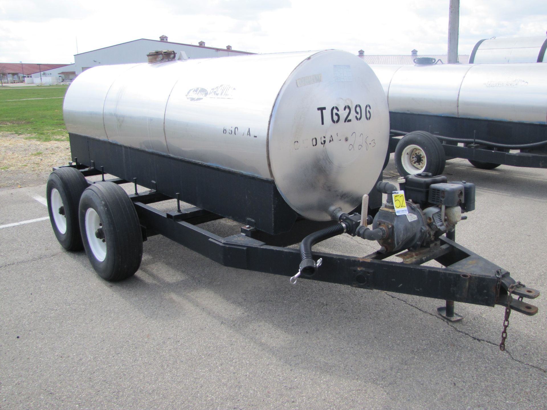 850 gallon SS tandem axle nurse trailer, 2" pump with gas engine