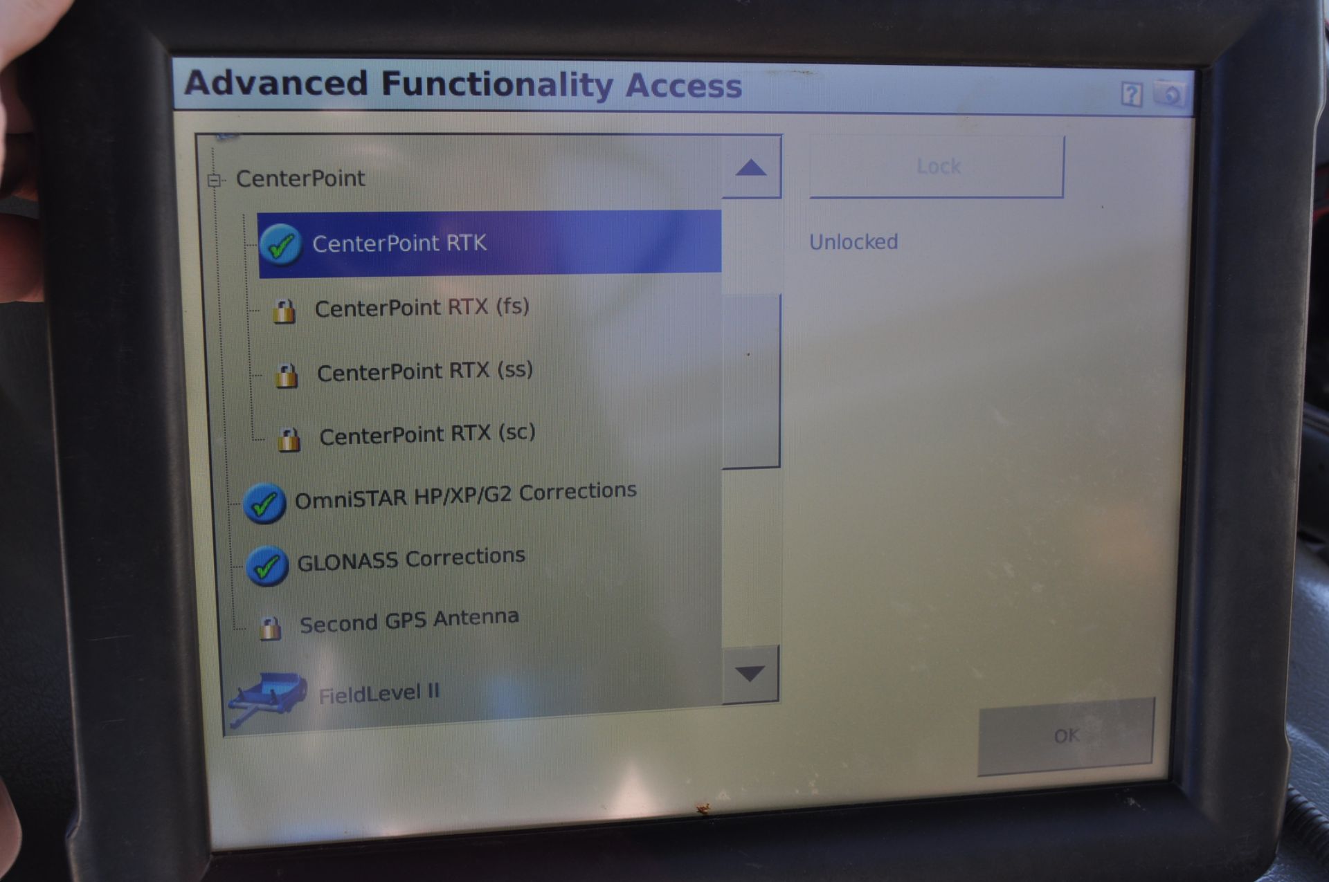 Trimble FMX display unlocked to CenterPoint RTK, OmniSTAR HP/XP/G2 Corrections, and GLONASS