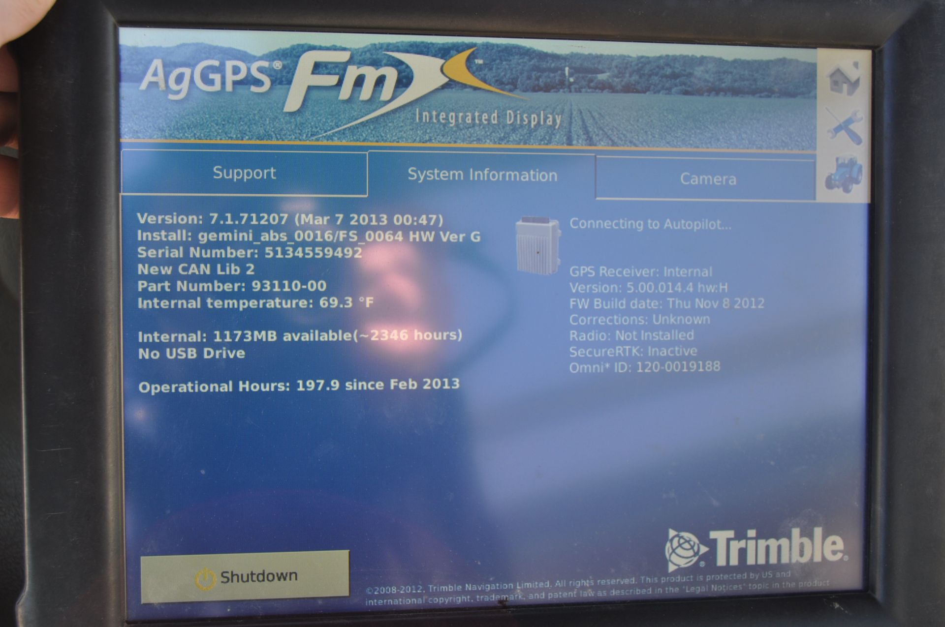 Trimble FMX display unlocked to CenterPoint RTK, OmniSTAR HP/XP/G2 Corrections, and GLONASS - Image 3 of 5