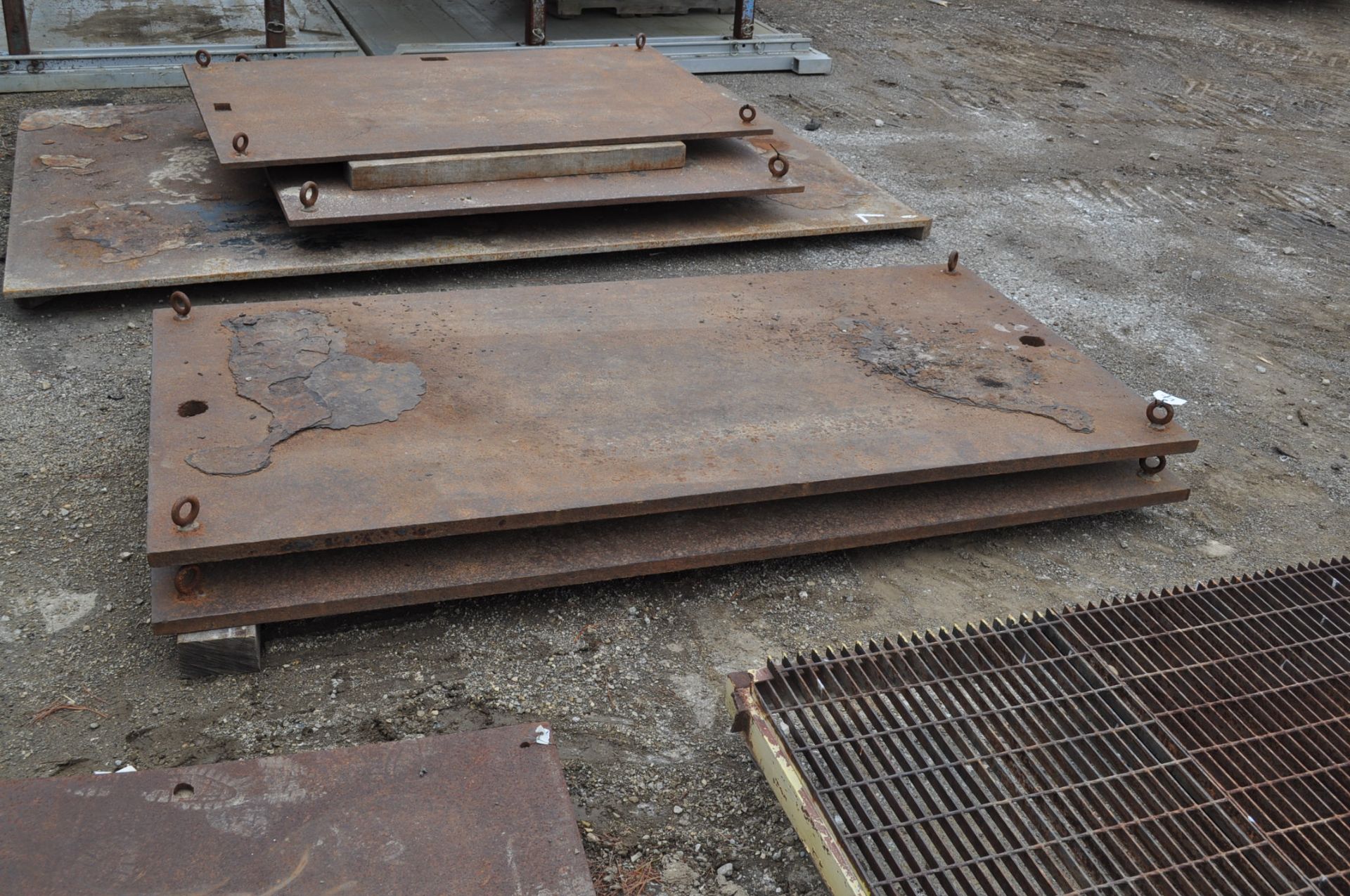 (2) Steel plates 4' x 8' x 1 3/8" with 4 lifting eyes and holes for lifting, used as crane jack pads - Image 4 of 4