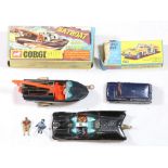 Corgi Toys 107 Batboat and trailer with Batman and Robin figures, boxed,