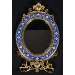 19th century French ormulu champleve enamelled easel mirror, lacks stand,
