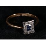 Art Deco 18ct gold sapphire and diamond ring, size S, 2.