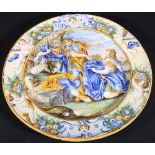 19th century Italian Maiolica charger, with classical figures within a cherub floral border,