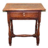 18th century lowboy with single drawer raised on baluster turned supports, 70cm x 70cm.