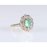 Russian 18ct gold diamond and jade cluster ring, hallmarked.