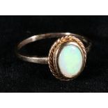 9ct gold collet set opal ring, size Q, 2.