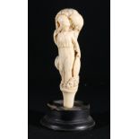 Edwardian carved ivory walking stick handle in the form of Britannia with lion,