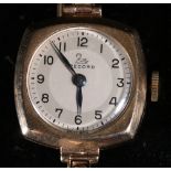 9ct gold ladies Record wristwatch on a 9ct gold bracelet, 15.