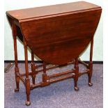 Late Victorian oval mahogany gateleg table, with slender pole turned supports on pad feet,