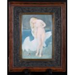 CHEVALIER (French 20th century) Leda and the Swan Watercolour, miniature, framed, 12cm x 8.
