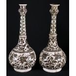 Pair of Iranian bottle vases with long guglet neck and spherical bodies,