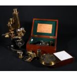 19th century Austrian Reichart lacquered brass microscope, retailed by Hume of Edinburgh,