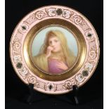 19th century Vienna cabinet plate, painted by Gorner, decorated with a portrait of a young woman,