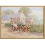 MARGARET WALLER (British 1916-1997) A Ride by Pony and Trap Watercolour, signed,