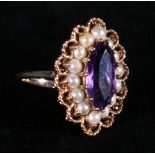 9ct gold ameythst and pearl dress ring,