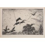 FRANK W BENSON (American 1862-1951) Over the tree tops and Old Squaws No 2 Signed, etchings, 12.