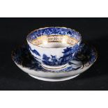 19th century English parcel gilt blue and white porcelain cup and saucer,