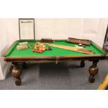 W JELKS & SON LTD oak combination billiards dining table raised on baluster supports with new baize