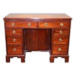 Victorian mahogany kneehole dressing table with arrangement of eight drawers and central cupboard,