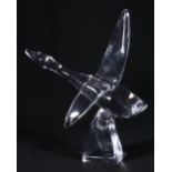 American Steuben glass model of a duck in flight, engraved mark.